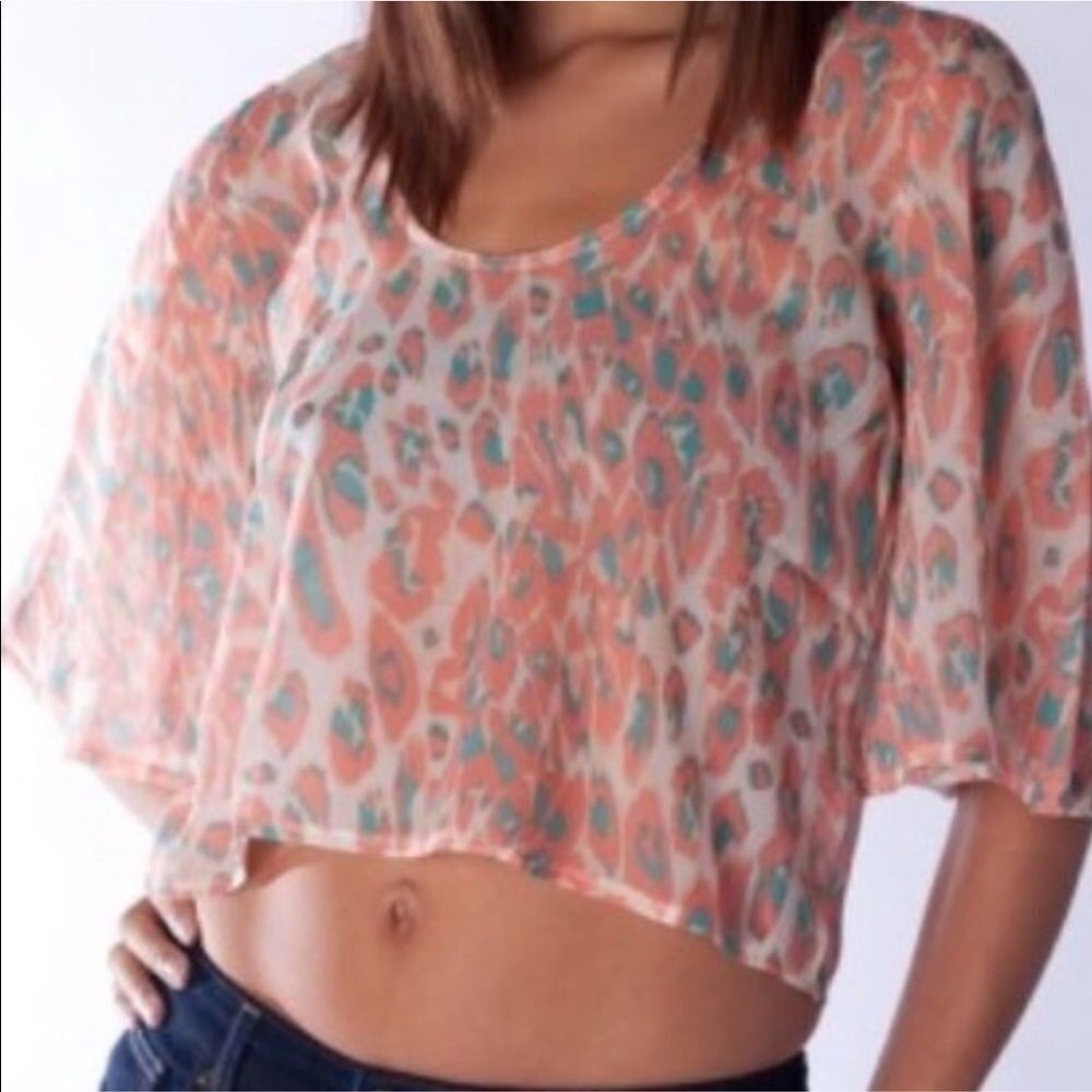 Lovers + Friends Sheer Crop Top Animal Print nwt